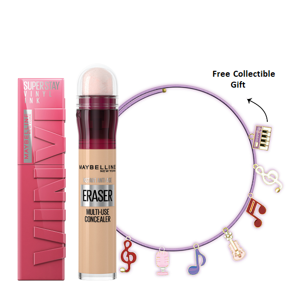 Maybelline - Instant Rewind Eraser Concealer & Superstay Vinyl Ink Lipstick Bundle