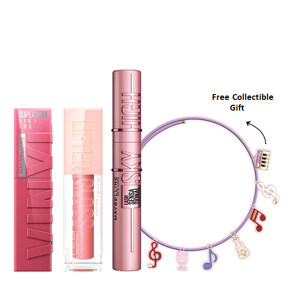 Maybelline - Lash Sensational Sky High Mascara, Super Stay Vinyl Ink Lipstick & Lifter Gloss Bundle