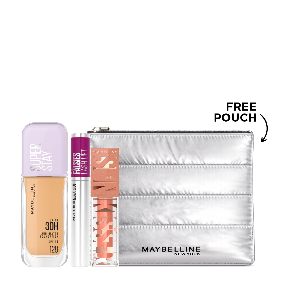Maybelline - SunKisser Liquid Blush, Lumi Matte Foundation & Falsies Lash Lift Mascara Bundle