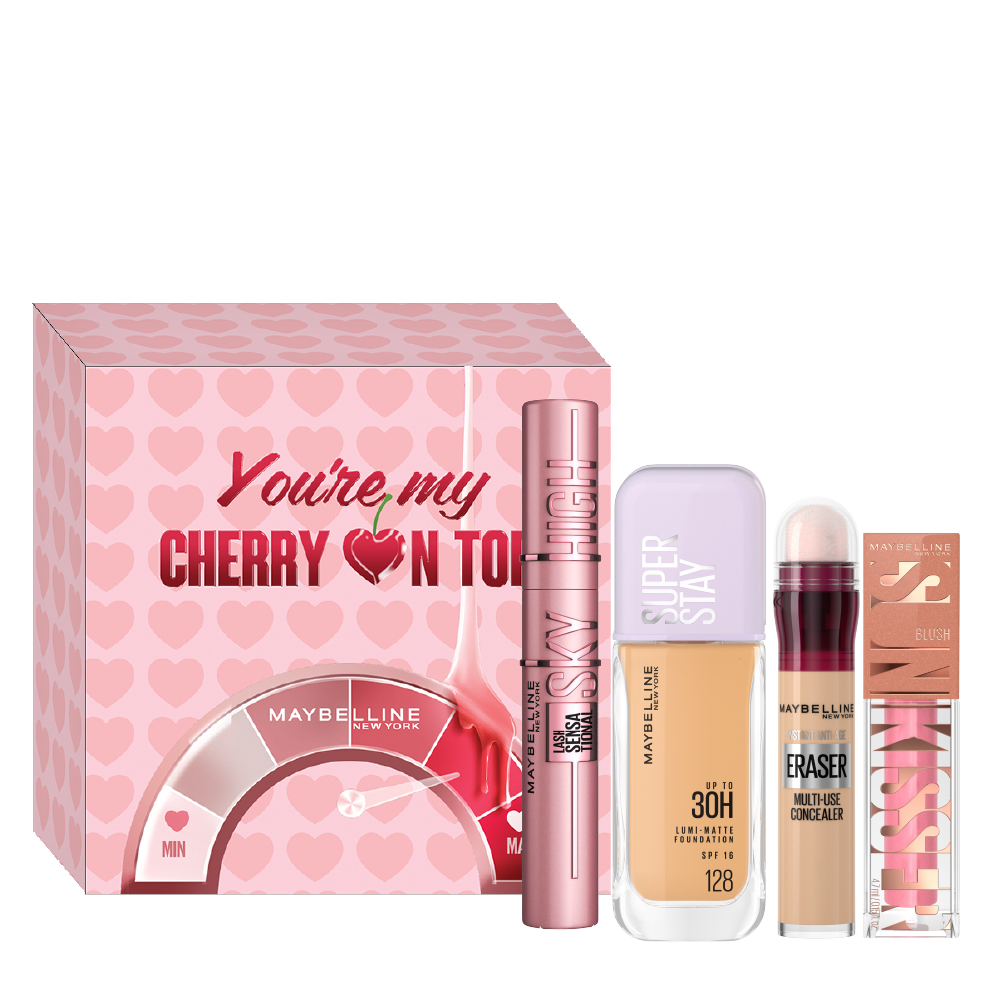 Maybelline - Super Stay Lumi Matte Foundation, Sky High Mascara, Sunkisser Blush & Eraser Concealer Bundle