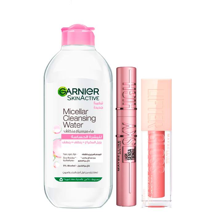 Maybelline Sky High Mascara, Lifter Gloss & Micellar Cleansing Water 400ml Bundle