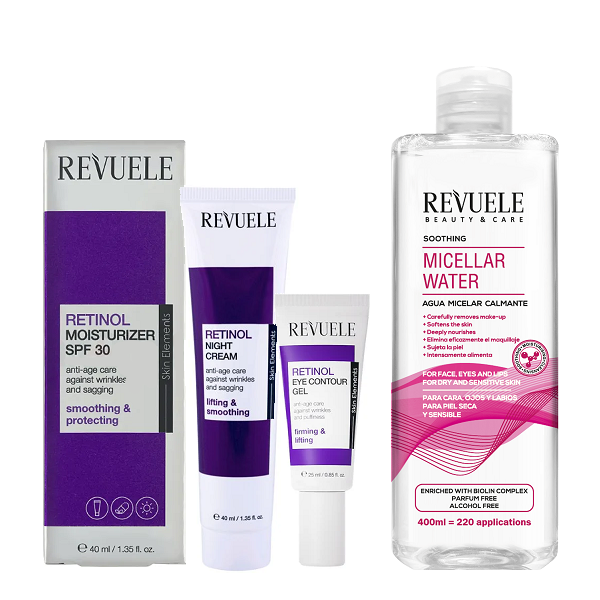 Revuele - Retinol Night Cream + Moisturizer + Eye Gel + Micellar Water Set