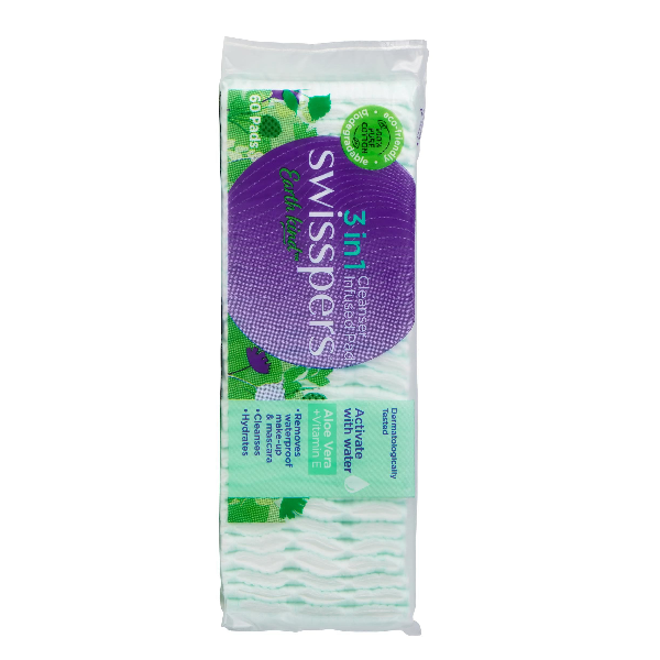 Swisspers - 3 In 1 Cleanser Infused Pad With Aloe Vera & Vitamin E Earth Kind