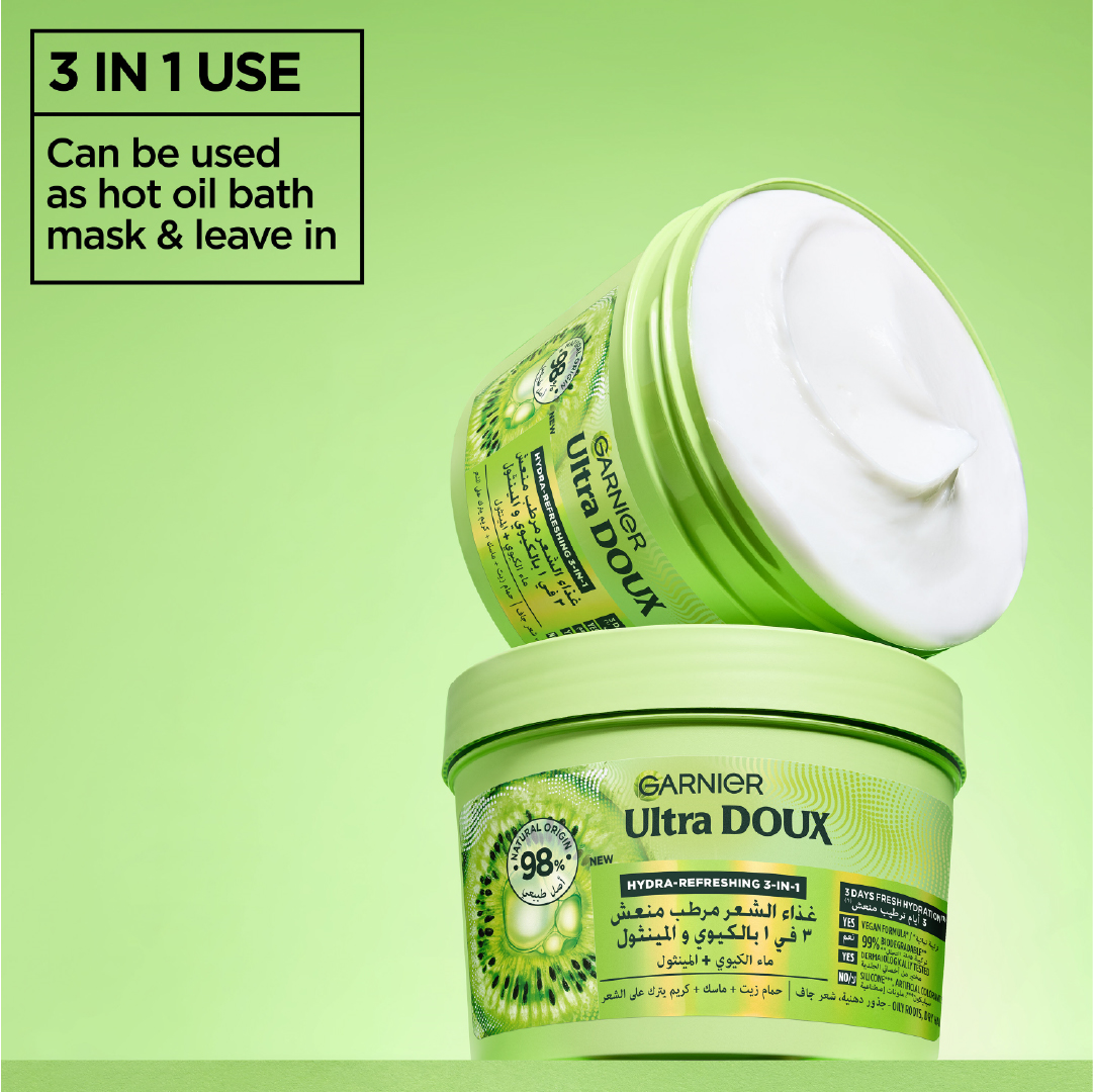 Ultra Doux - Hydra Refreshing 3 in 1 Hair Food With Kiwi & Menthol For Oily Roots & Dry hair