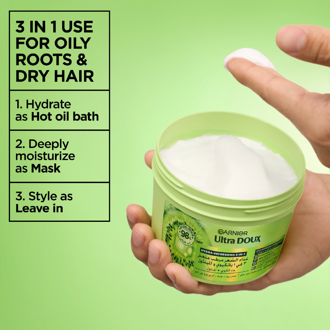Ultra Doux - Hydra Refreshing 3 in 1 Hair Food With Kiwi & Menthol For Oily Roots & Dry hair