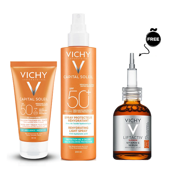 Vichy - Capital Soleil Tinted Dry Touch Fluid & Rehydrating Light Spray SPF50+ Bundle